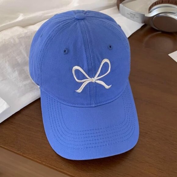 Women's Trendy Bow Fashionable Comfort Cotton Blue Trucker Baseball Sun Hat Cap - Picture 2 of 7